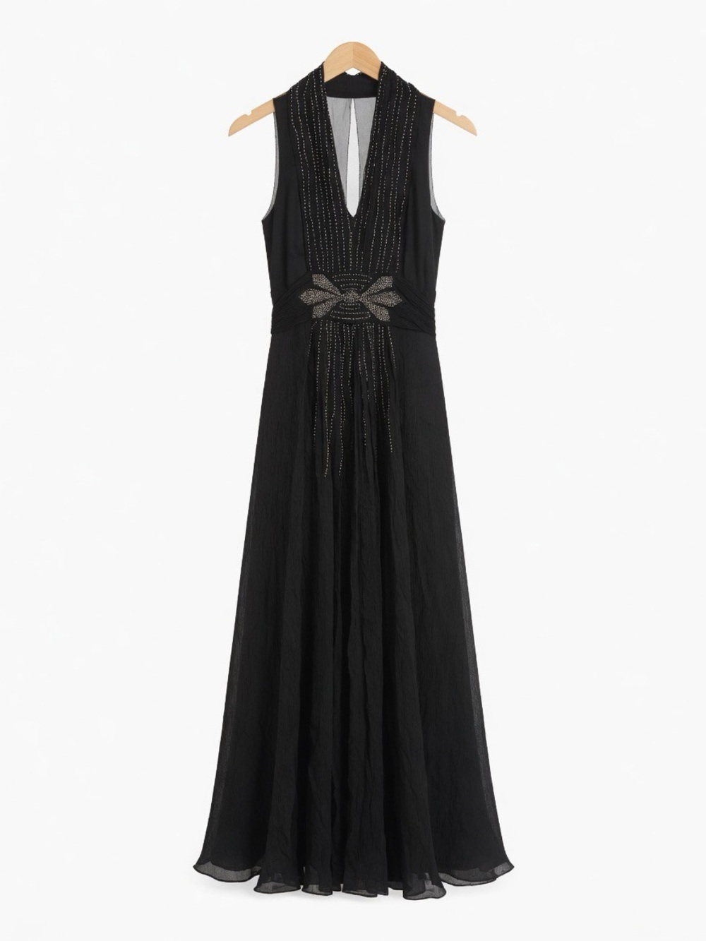 Coast Sleeveless Black Maxi Dress with Beaded Waist Detail